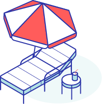 The vacation icon includes a lounge chair with an umbrella and a mini table beside it.