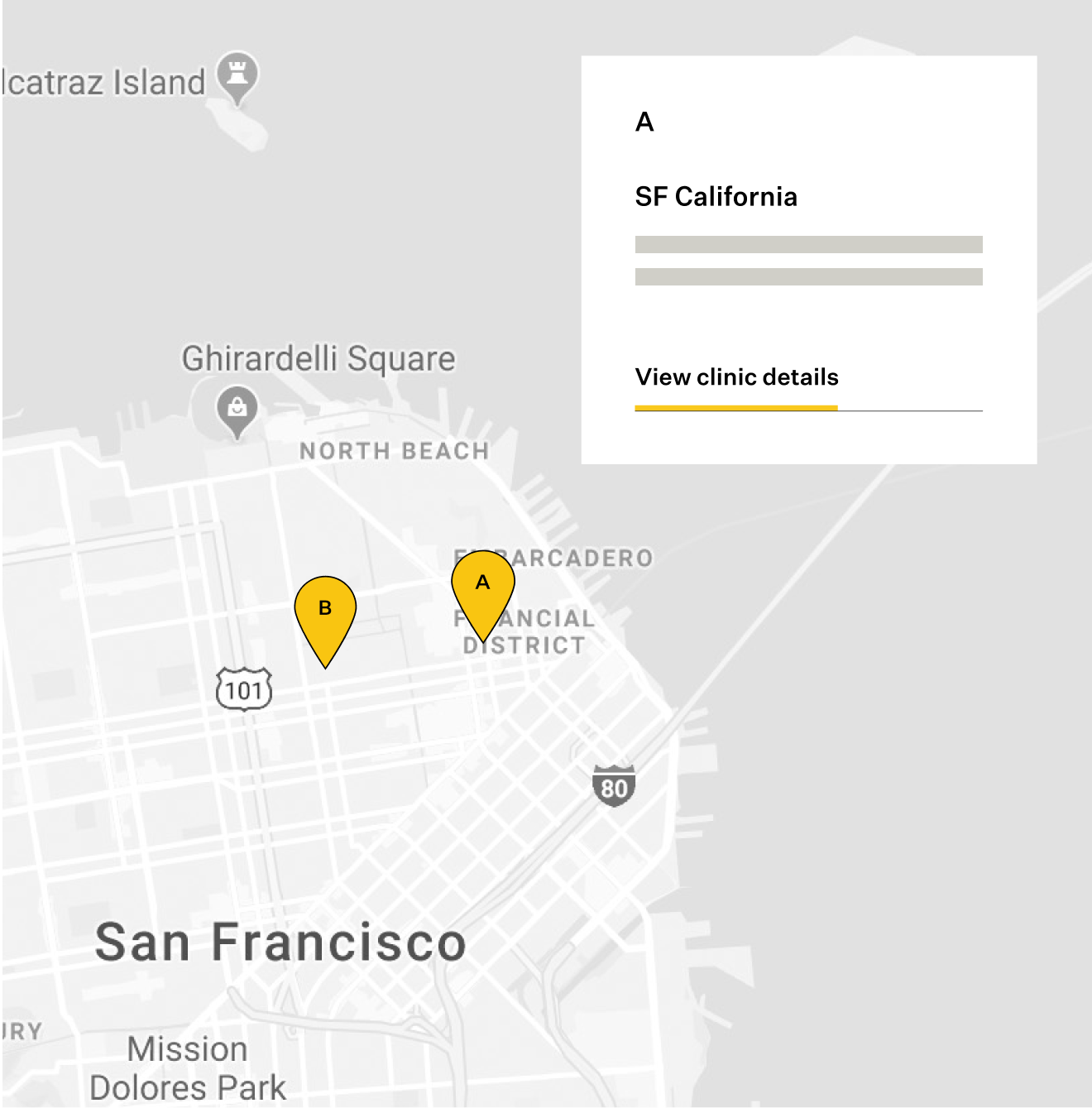 Screenshot of the custom google map design we created for Two Chairs locations.